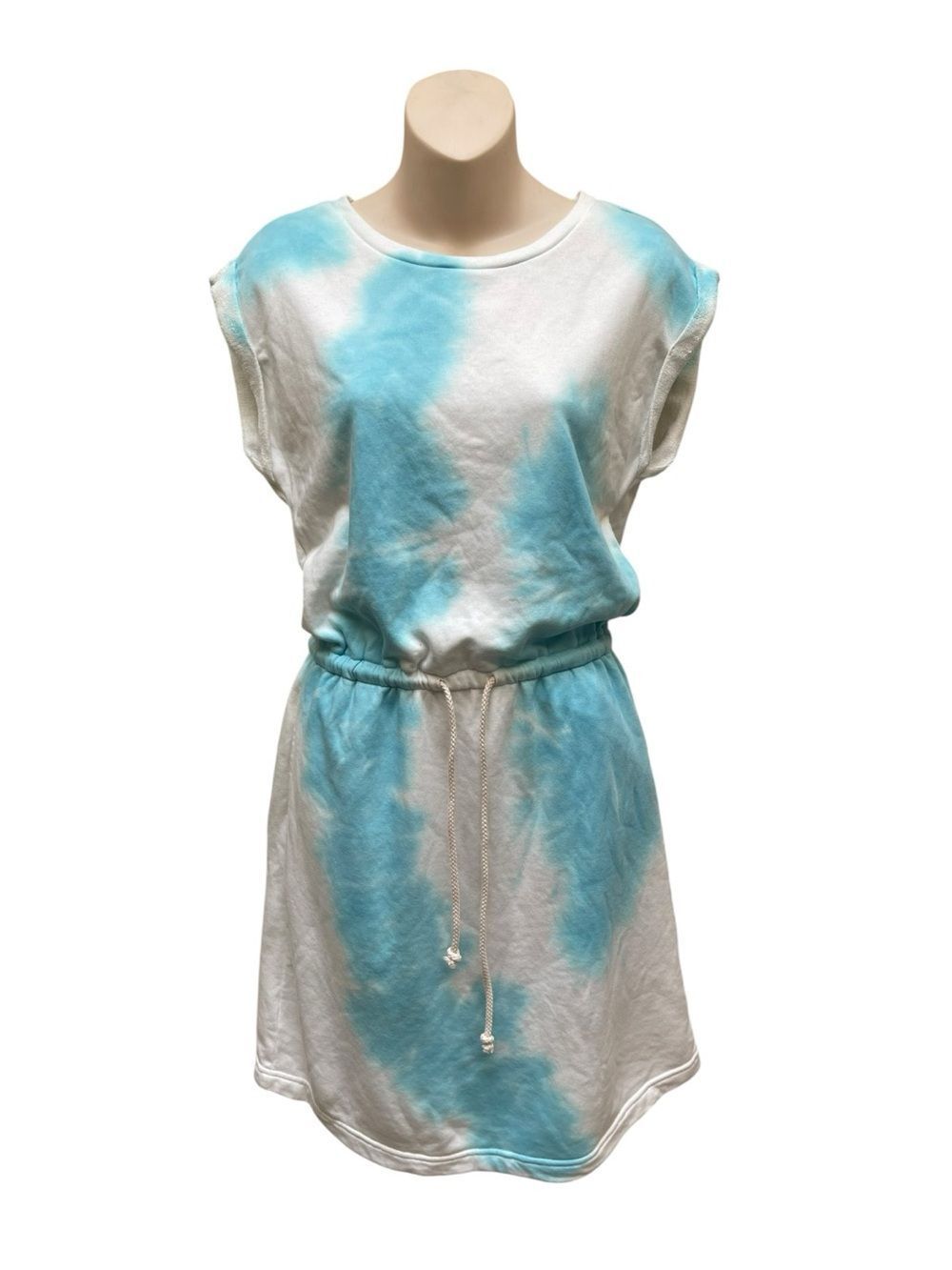 NWT Lou & Grey NWT Tie Dye Dress XS Blue White Drawstring Waist Pockets Casual